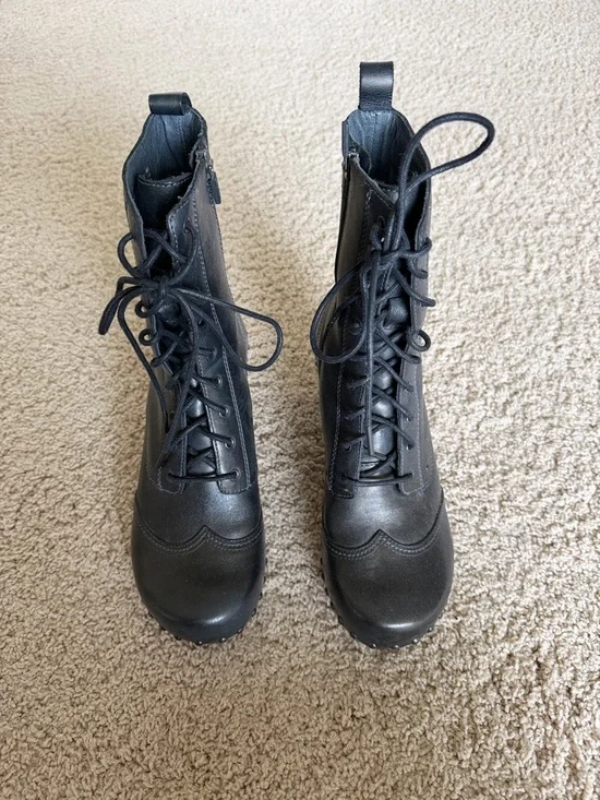 Dansko Black Leather Lace-Up Heeled Boots - Picture 3 of 6